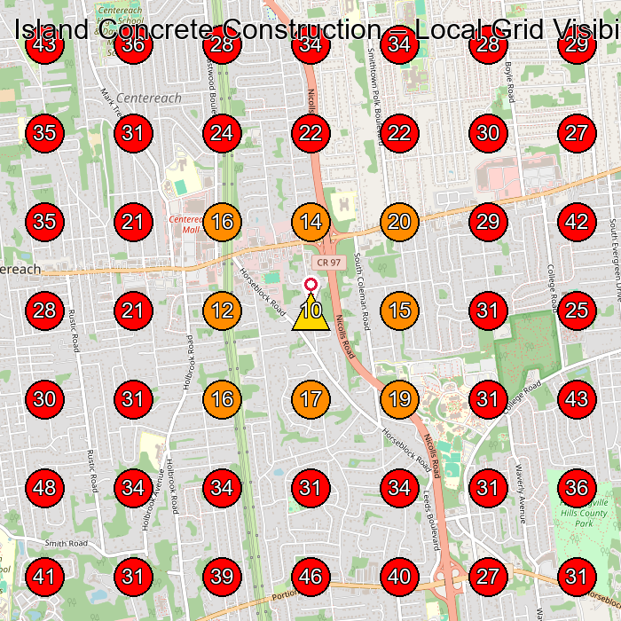 Island Concrete Construction GeoGrid visibility map for Masonry Contractor in None